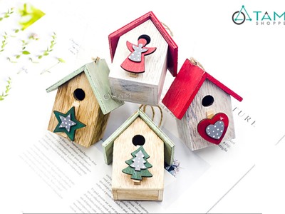 Nhà gỗ chuồng chim kẹp ảnh Noel móc treo X-MHTR-01